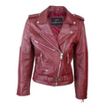 Ladies Women Classic Brando Biker Motorcycle Motorbike Hide Leather Jacket - Knighthood Store