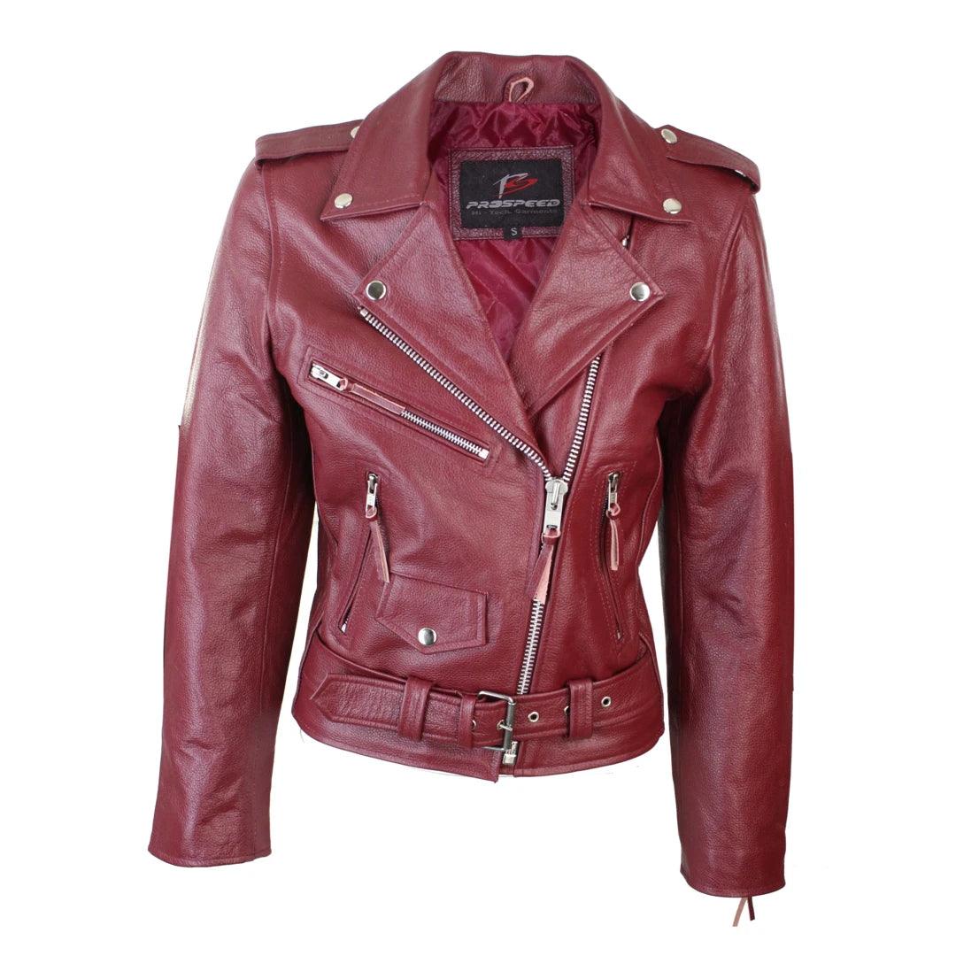 Ladies Women Classic Brando Biker Motorcycle Motorbike Hide Leather Jacket - Knighthood Store