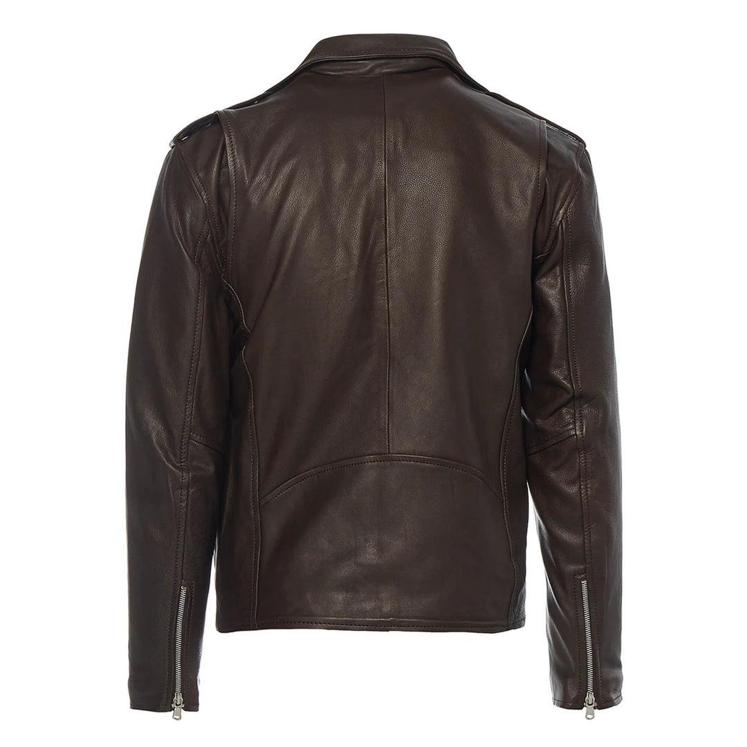 Mens Cross Zip Real Leather Classic Retro Brando Jacket Biker Belted Grease - Knighthood Store