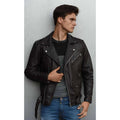 Mens Cross Zip Real Leather Classic Retro Brando Jacket Biker Belted Grease - Knighthood Store