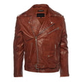 Mens Cross Zip Real Leather Classic Retro Brando Jacket Biker Belted Grease - Knighthood Store