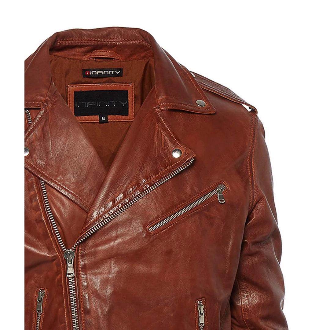 Mens Cross Zip Real Leather Classic Retro Brando Jacket Biker Belted Grease - Knighthood Store