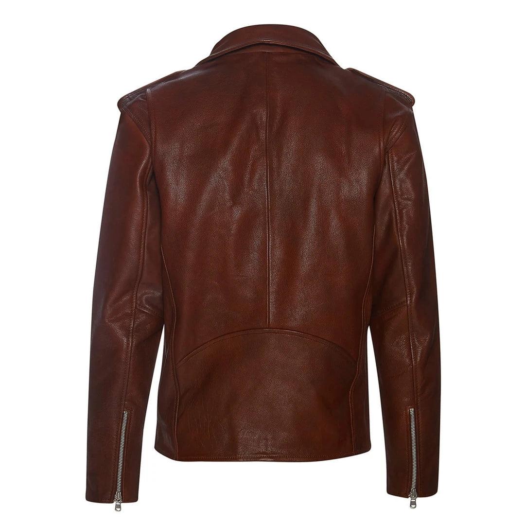 Mens Cross Zip Real Leather Classic Retro Brando Jacket Biker Belted Grease - Knighthood Store