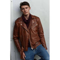 Mens Cross Zip Real Leather Classic Retro Brando Jacket Biker Belted Grease - Knighthood Store