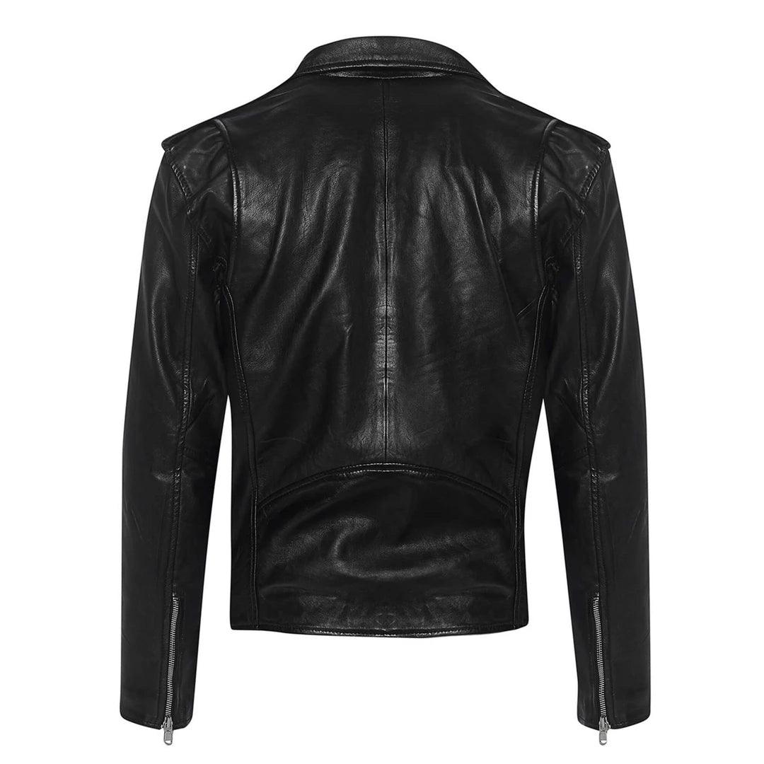 Mens Cross Zip Real Leather Classic Retro Brando Jacket Biker Belted Grease - Knighthood Store