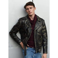 Mens Cross Zip Real Leather Classic Retro Brando Jacket Biker Belted Grease - Knighthood Store