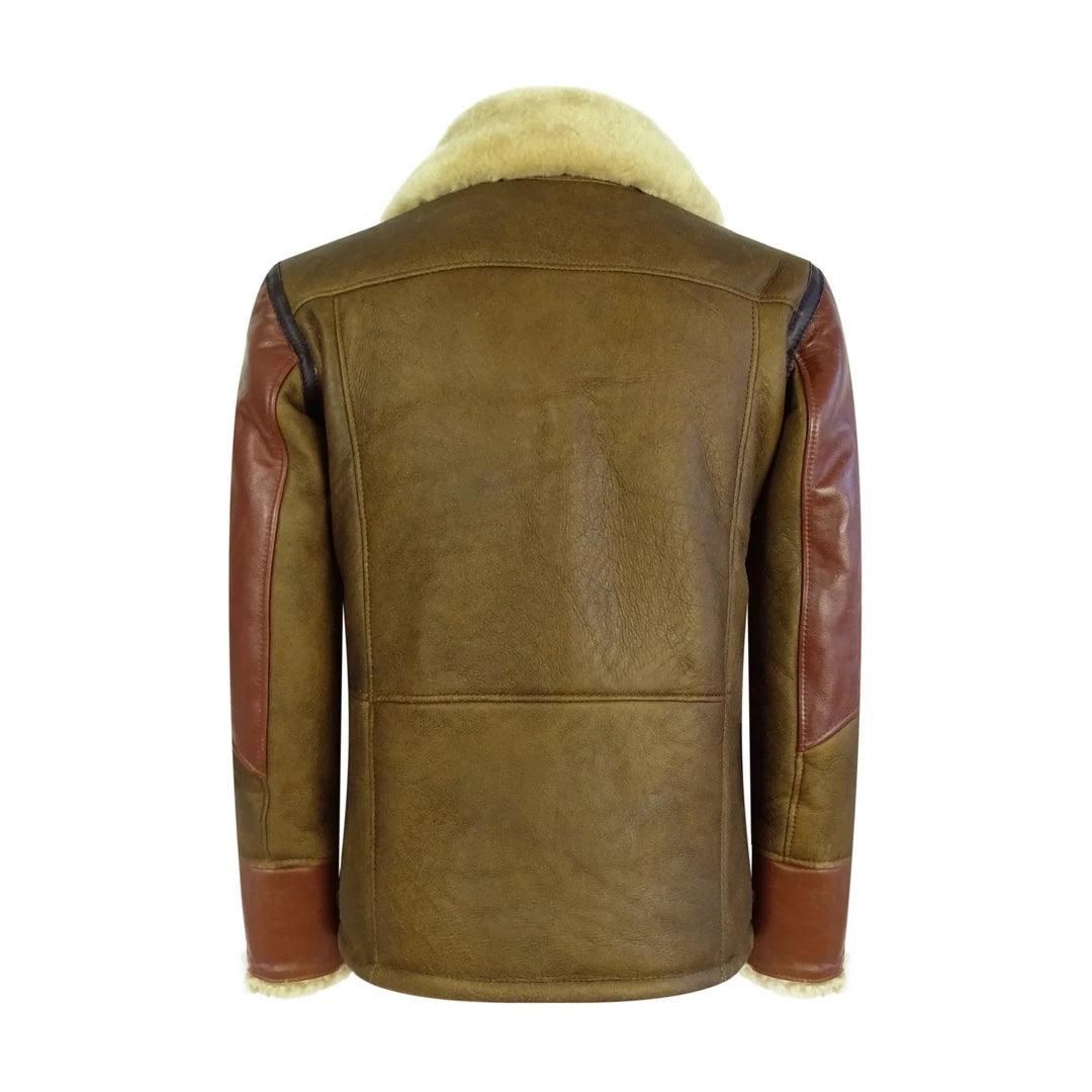 Mens Vintage Tan Real Sheepskin Cross Zip Flying Jacket Pilot Flight Ginger Belt - Knighthood Store