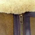 Mens Vintage Tan Real Sheepskin Cross Zip Flying Jacket Pilot Flight Ginger Belt - Knighthood Store