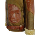 Mens Vintage Tan Real Sheepskin Cross Zip Flying Jacket Pilot Flight Ginger Belt - Knighthood Store