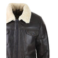 Mens Sherling Sheepsking Jacket Genuine Brown Military Warm Winter Brown Cream - Knighthood Store