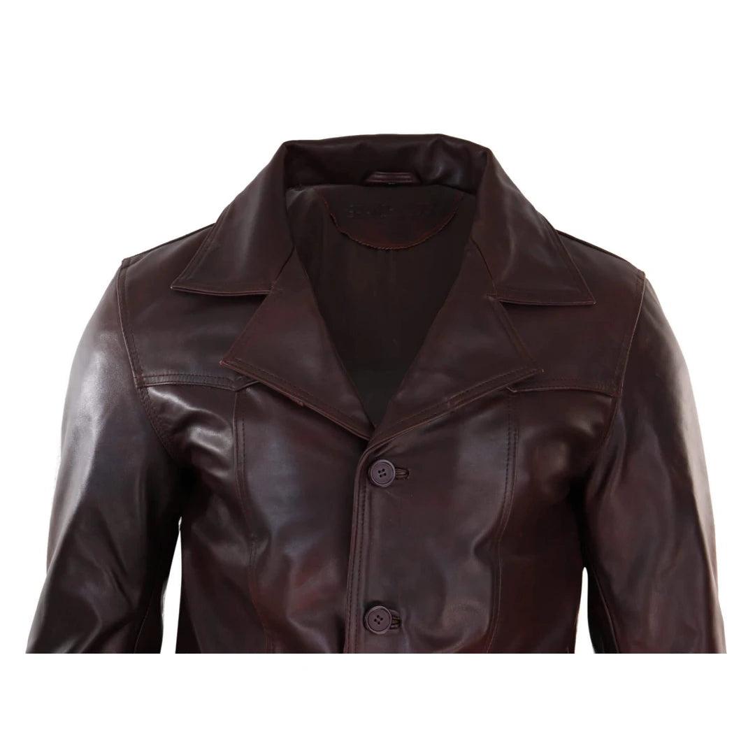 Mens Real Leather Coat Jacket Classic Wine Black Fit Smart Casual - Knighthood Store