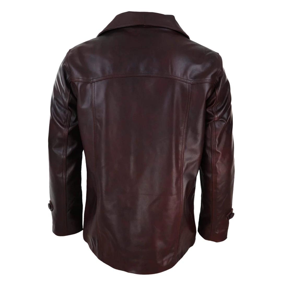 Mens Real Leather Coat Jacket Classic Wine Black Fit Smart Casual - Knighthood Store