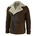 Mens Winter Real Sherling Vintage Sheepskin Tan Brown Fitted Jacket Cross Zip - Knighthood Store