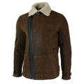 Mens Winter Real Sherling Vintage Sheepskin Tan Brown Fitted Jacket Cross Zip - Knighthood Store