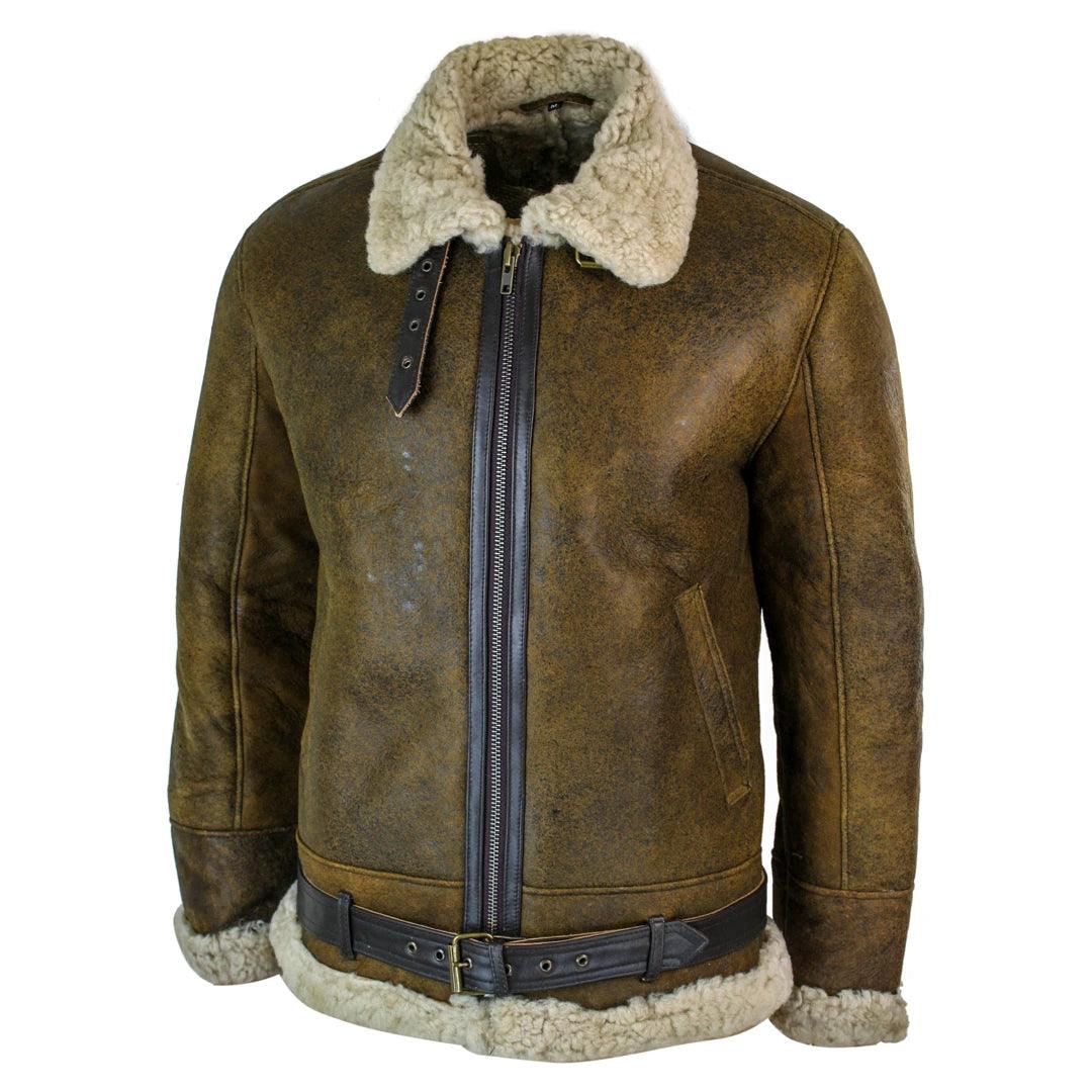 Mens Vintage Antique Sherling Sheepskin Cream Fur Air Force Pilot RAF Jacket - Knighthood Store