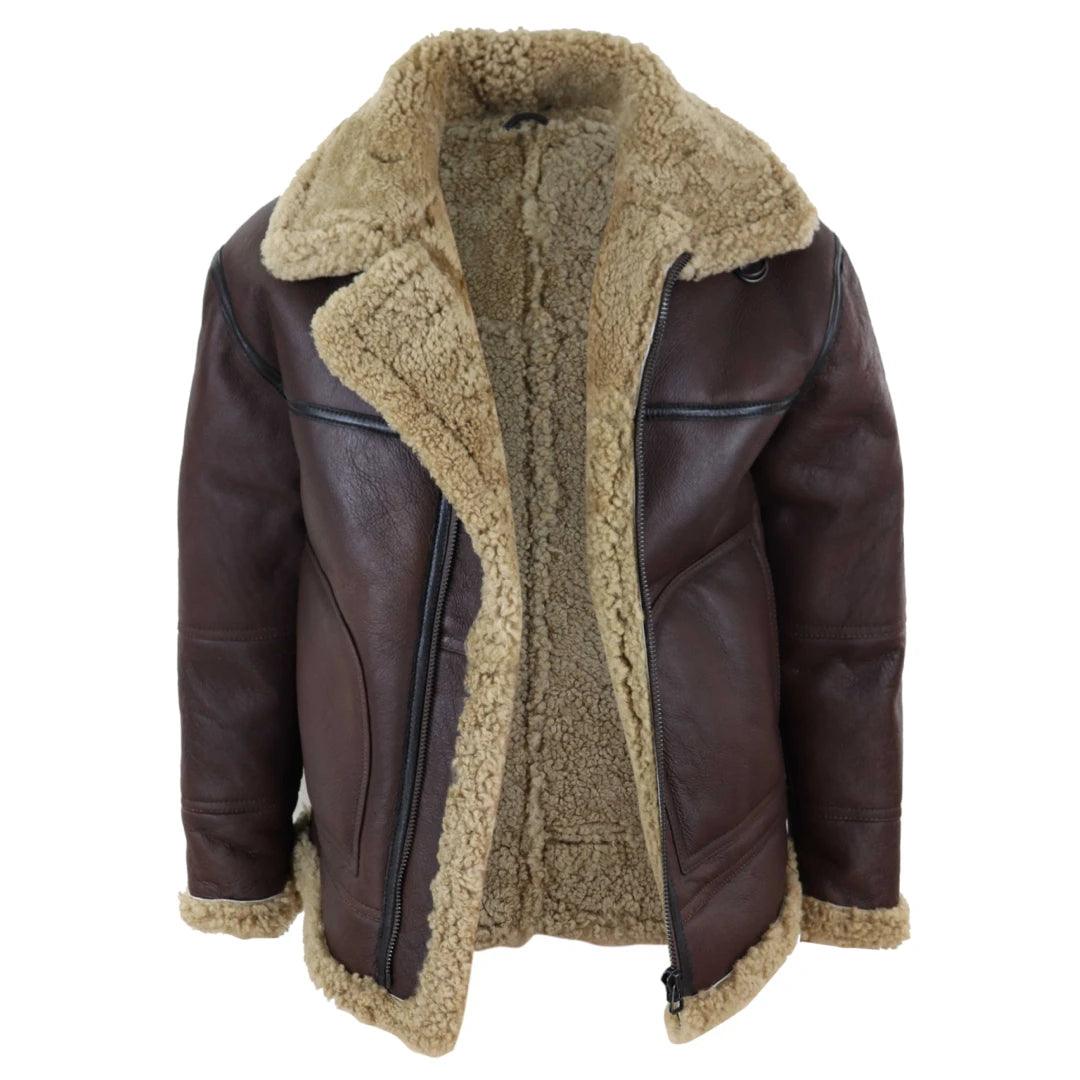 Men's Aviator Real Shearling Sheepskin Leather Bomber Flying Jacket BN