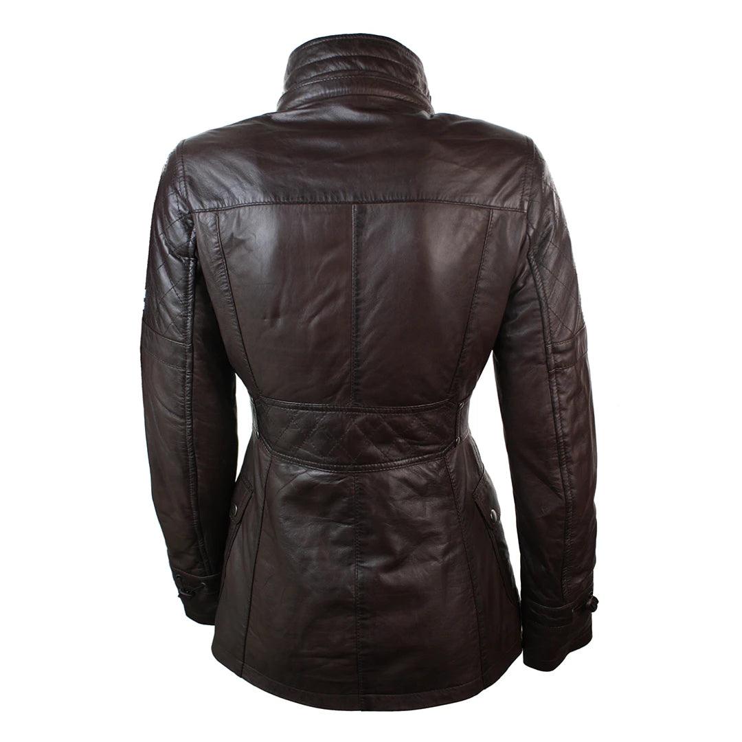 Ladies Real Leather Black Trench Mid Length Hooded Winter Retro Duffle Jacket - Knighthood Store