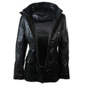 Ladies Real Leather Black Trench Mid Length Hooded Winter Retro Duffle Jacket - Knighthood Store