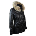 Ladies Real Leather Black Trench Mid Length Hooded Winter Retro Duffle Jacket - Knighthood Store