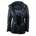 Ladies Real Leather Black Trench Mid Length Hooded Winter Retro Duffle Jacket - Knighthood Store