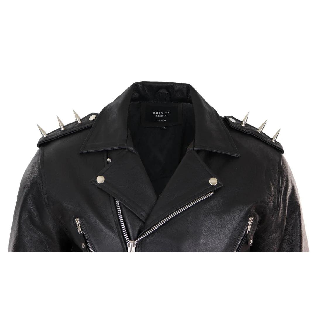 Mens Spike Hide Original Cross Zip Brando Biker Motorcycle Real Leather Jacket - Knighthood Store