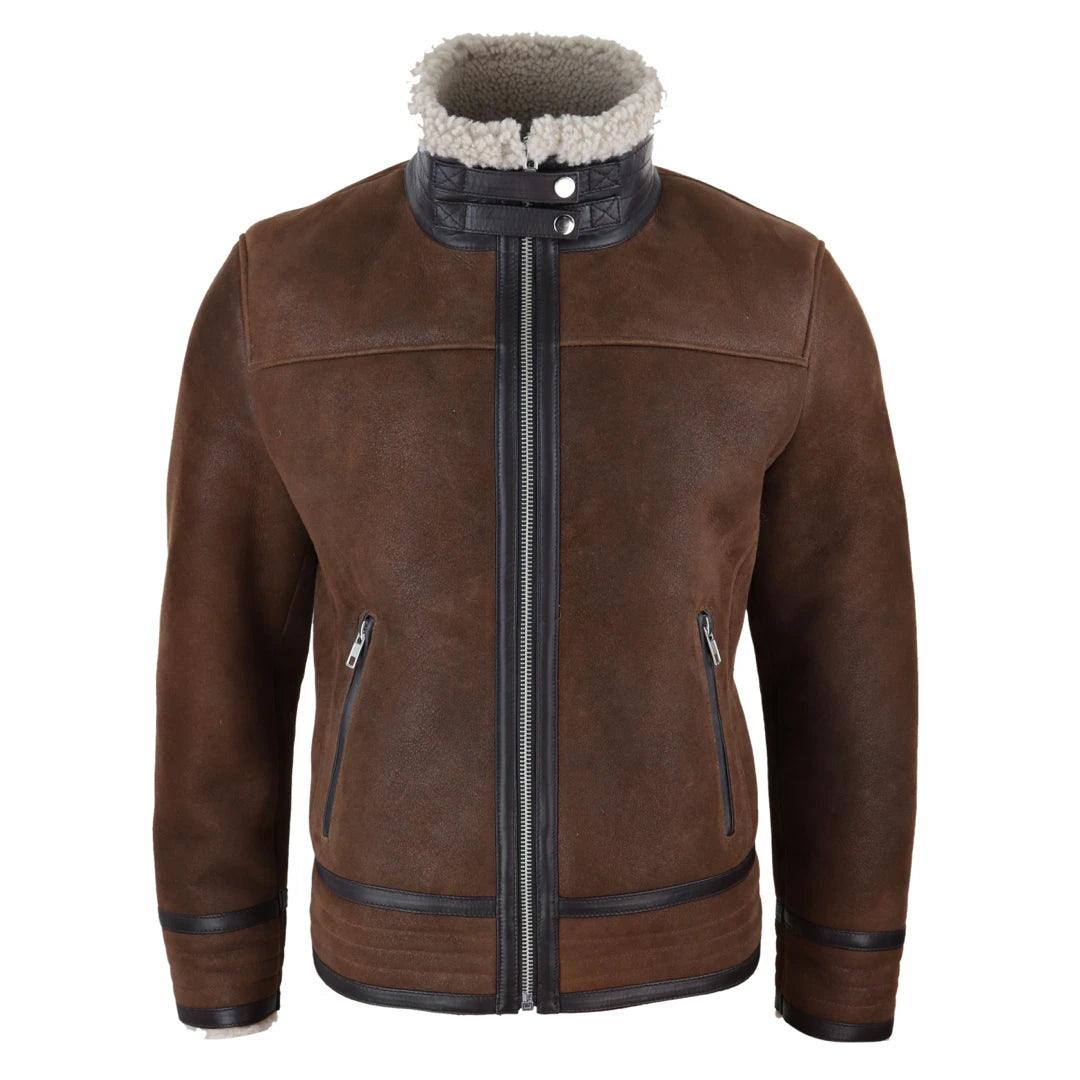 Mens Real Sherling Sheepskin Zip Pilot Flying Jacket Retro Vintage WW2 Tailored - Knighthood Store