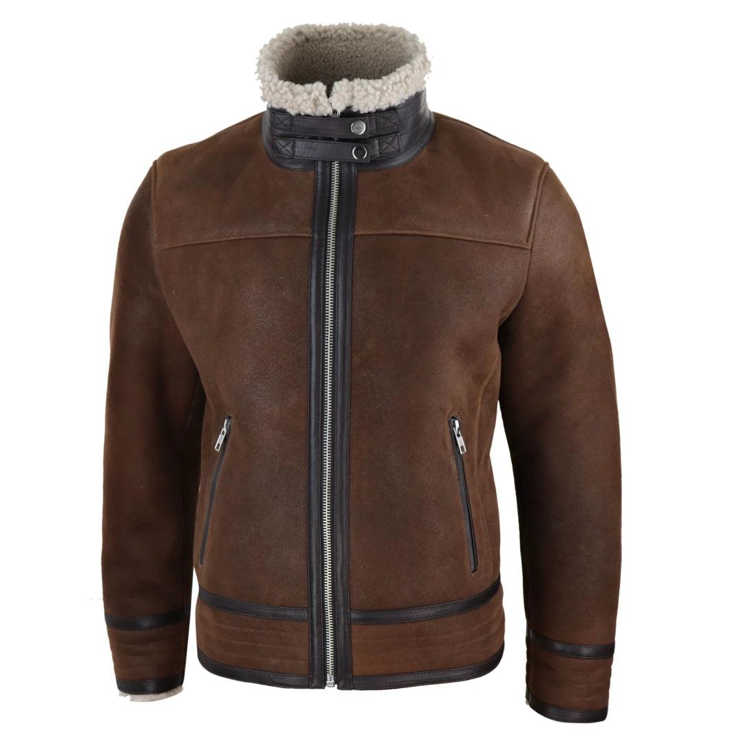 Mens Real Sherling Sheepskin Zip Pilot Flying Jacket Retro Vintage WW2 Tailored - Knighthood Store