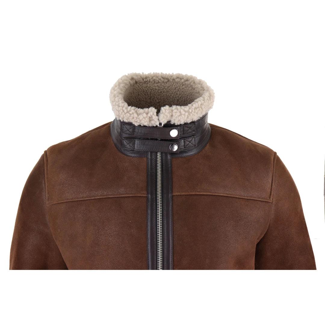 Mens Real Sherling Sheepskin Zip Pilot Flying Jacket Retro Vintage WW2 Tailored - Knighthood Store