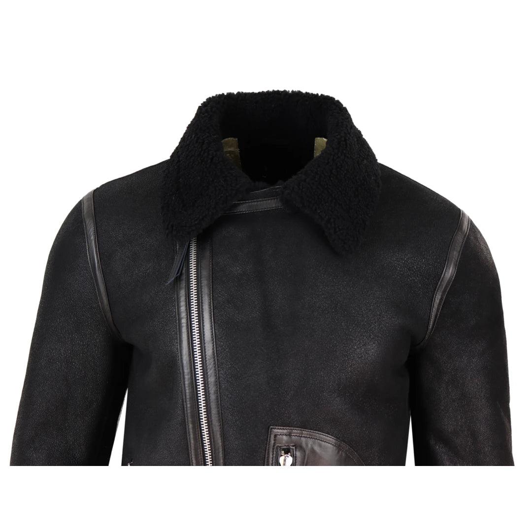 Mens Vintage Real Sheepskin Cross Zip Flying Jacket Pilot Flight Belt Fit Brando - Knighthood Store