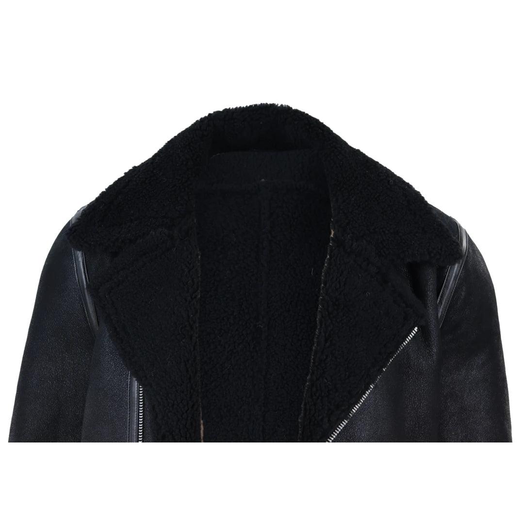 Mens Vintage Real Sheepskin Cross Zip Flying Jacket Pilot Flight Belt Fit Brando - Knighthood Store