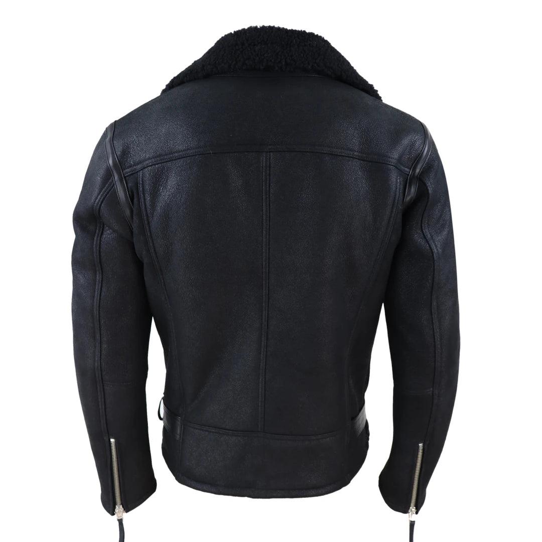 Mens Vintage Real Sheepskin Cross Zip Flying Jacket Pilot Flight Belt Fit Brando - Knighthood Store