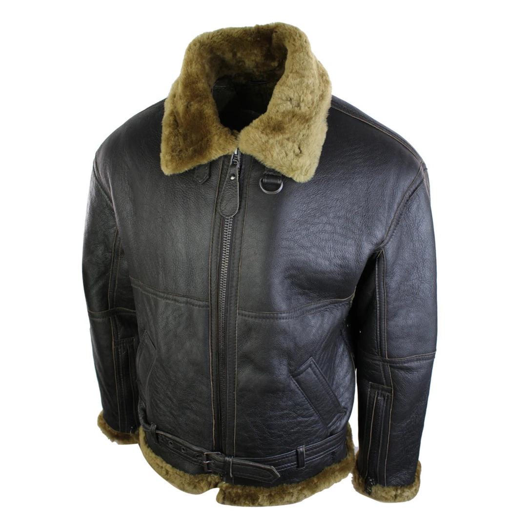 Mens Brown Original RAF Sheepskin Flying Pilot Jacket Classic Brown Ginger - Knighthood Store