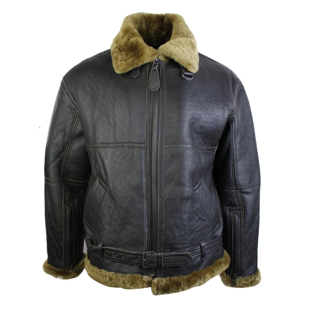 Mens Brown Original RAF Sheepskin Flying Pilot Jacket Classic Brown Ginger - Knighthood Store