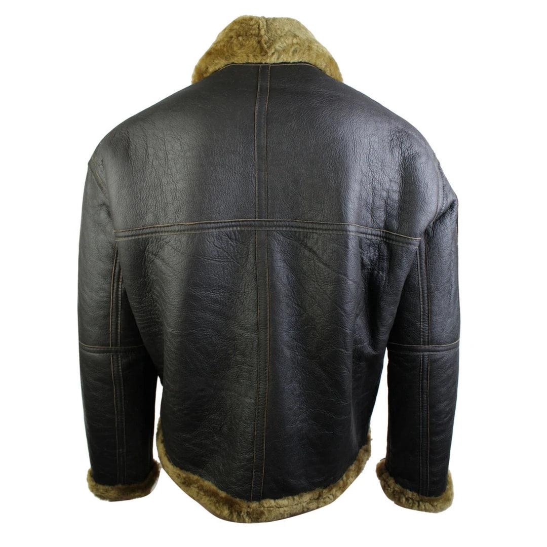 Mens Brown Original RAF Sheepskin Flying Pilot Jacket Classic Brown Ginger - Knighthood Store