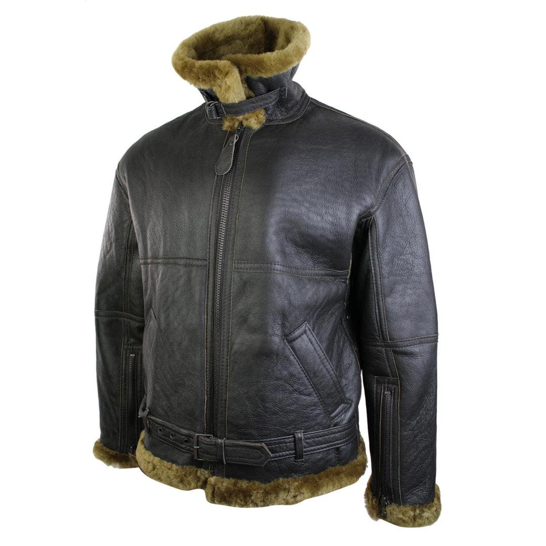 Mens Brown Original RAF Sheepskin Flying Pilot Jacket Classic Brown Ginger - Knighthood Store