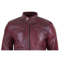 Mens Real Leather Red Stripes Racing Jacket Biker Zipped Casual Nehru Collarless - Knighthood Store