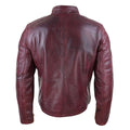 Mens Real Leather Red Stripes Racing Jacket Biker Zipped Casual Nehru Collarless - Knighthood Store