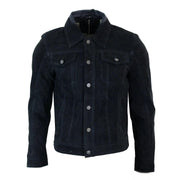 Mens Vintage Short Denim Style Retro Real Suede Leather Jean Jacket Casual - Knighthood Store
