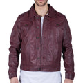 Mens Real Leather Shirt Jacket Burgundy Wine Retro Jeans Style Brando Classic - Knighthood Store