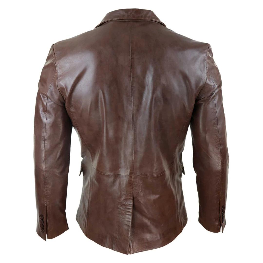 Mens Slim Fit Classic Genuine Leather 2 Button Blazer Jacket Vintage - Knighthood Store