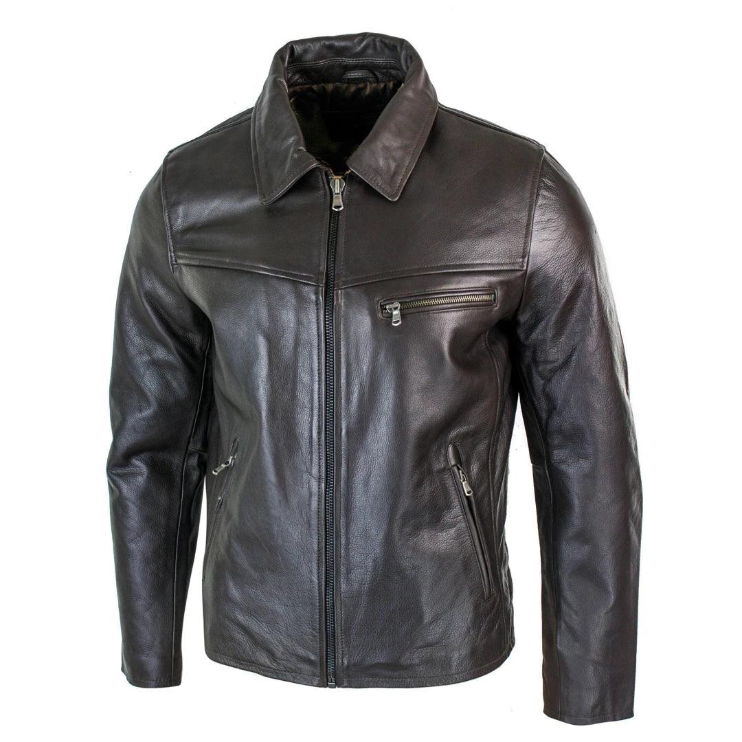 Mens Classic Real Leather Soft Hide Zipped Collar Box Jacket Smart Casual Fit - Knighthood Store