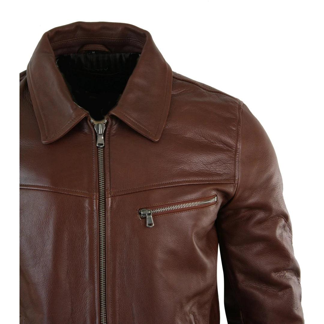 Mens Classic Real Leather Soft Hide Zipped Collar Box Jacket Smart Casual Fit - Knighthood Store