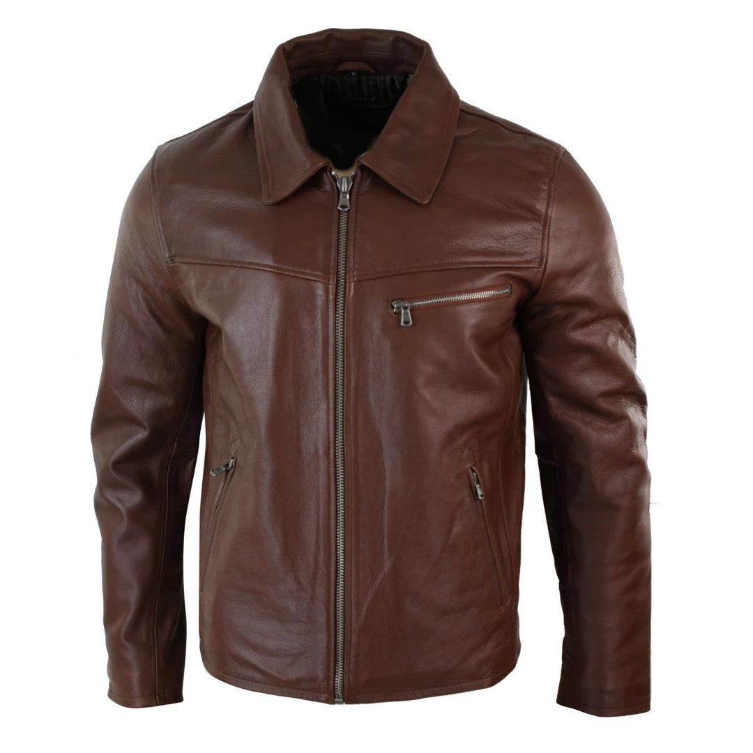 Mens Classic Real Leather Soft Hide Zipped Collar Box Jacket Smart Casual Fit - Knighthood Store