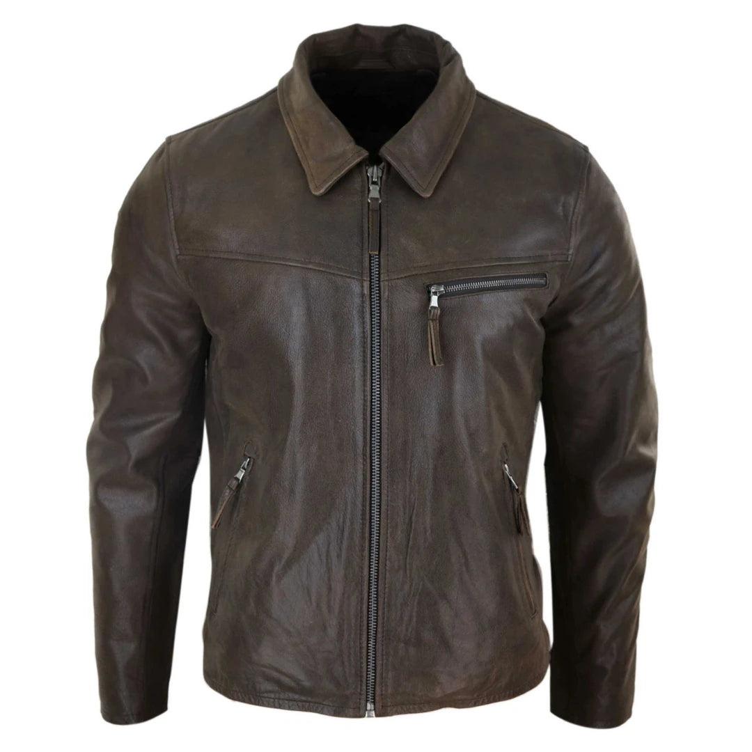 Mens Classic Real Leather Soft Hide Zipped Collar Box Jacket Smart Casual Fit - Knighthood Store