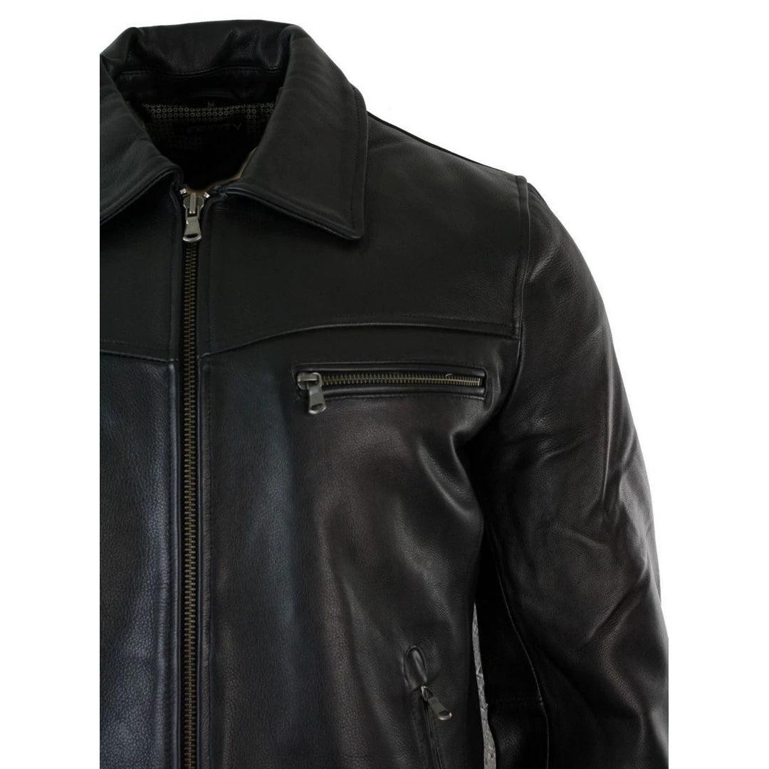 Mens Classic Real Leather Soft Hide Zipped Collar Box Jacket Smart Casual Fit - Knighthood Store