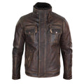 Mens Distressed Genuine Leather Biker Jacket Vintage Brown - Knighthood Store