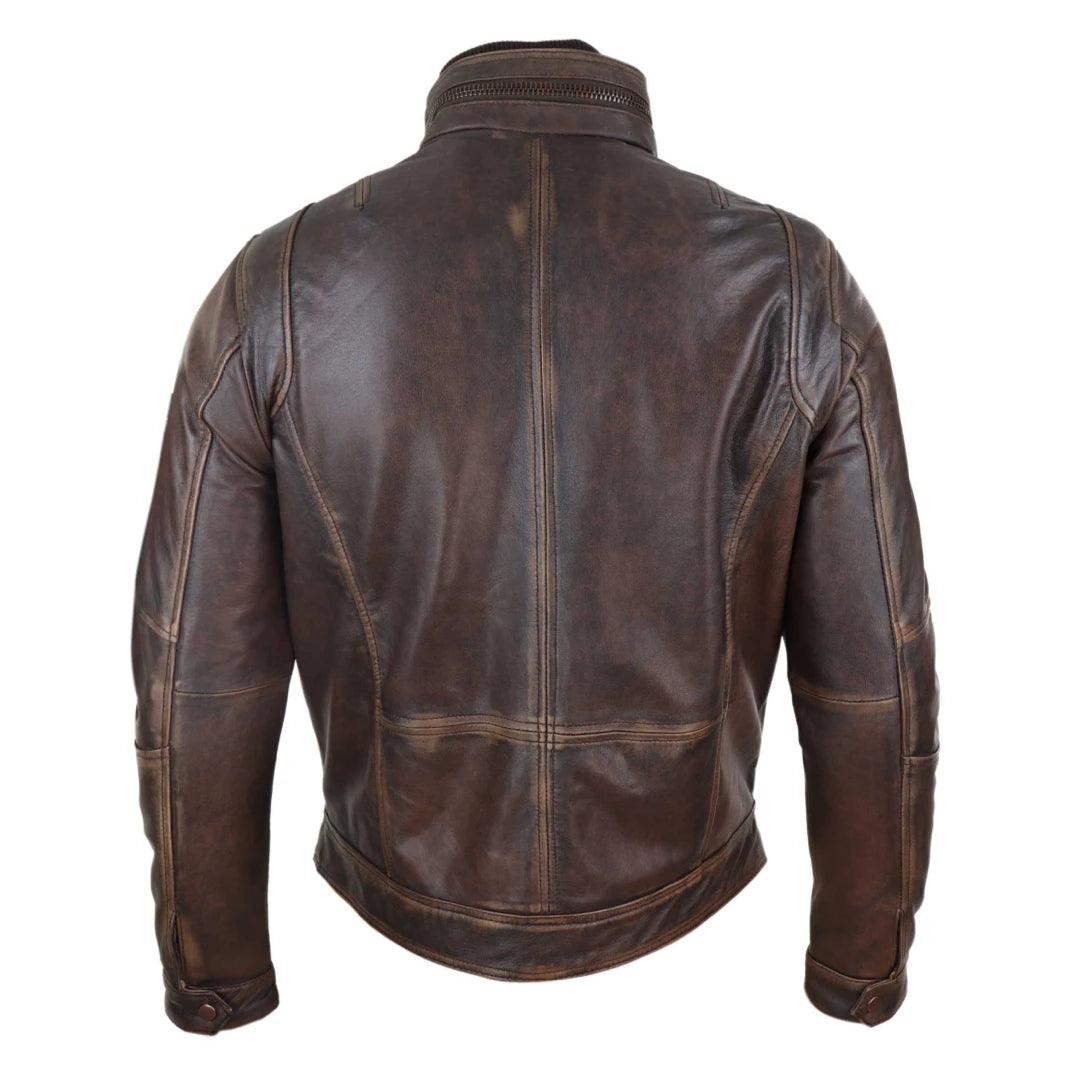 Mens Distressed Genuine Leather Biker Jacket Vintage Brown - Knighthood Store