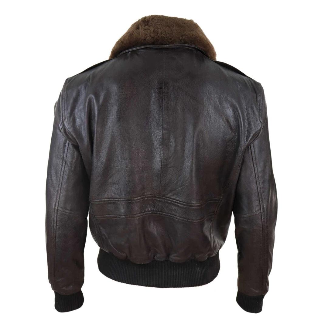 Mens Real Leather Aviator Bomber Jacket Removable Fur Collar Pilot Fly