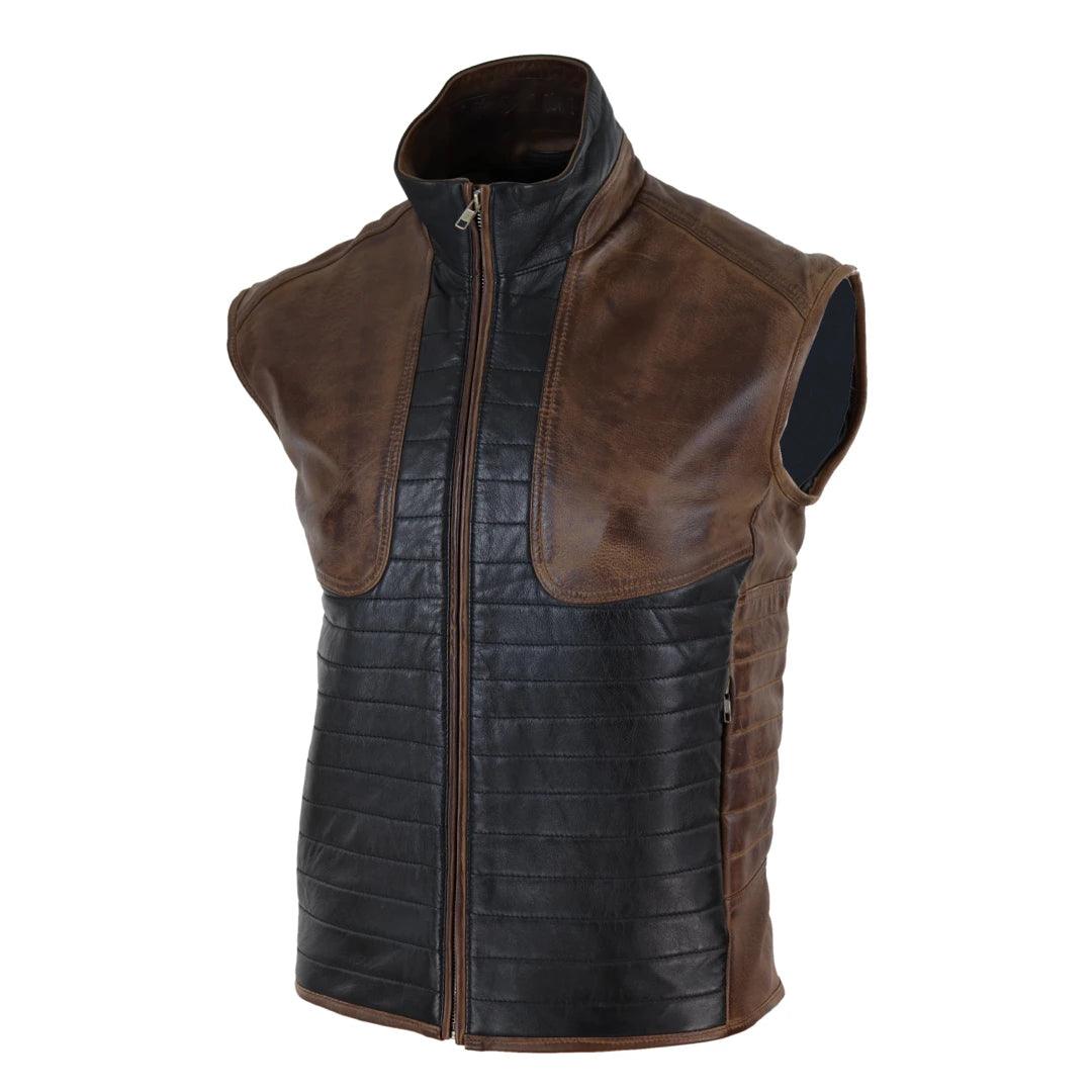 Mens Real Leather Black Brown Waistcoat Gilet Japanese Mortal Kombat Vest - Knighthood Store