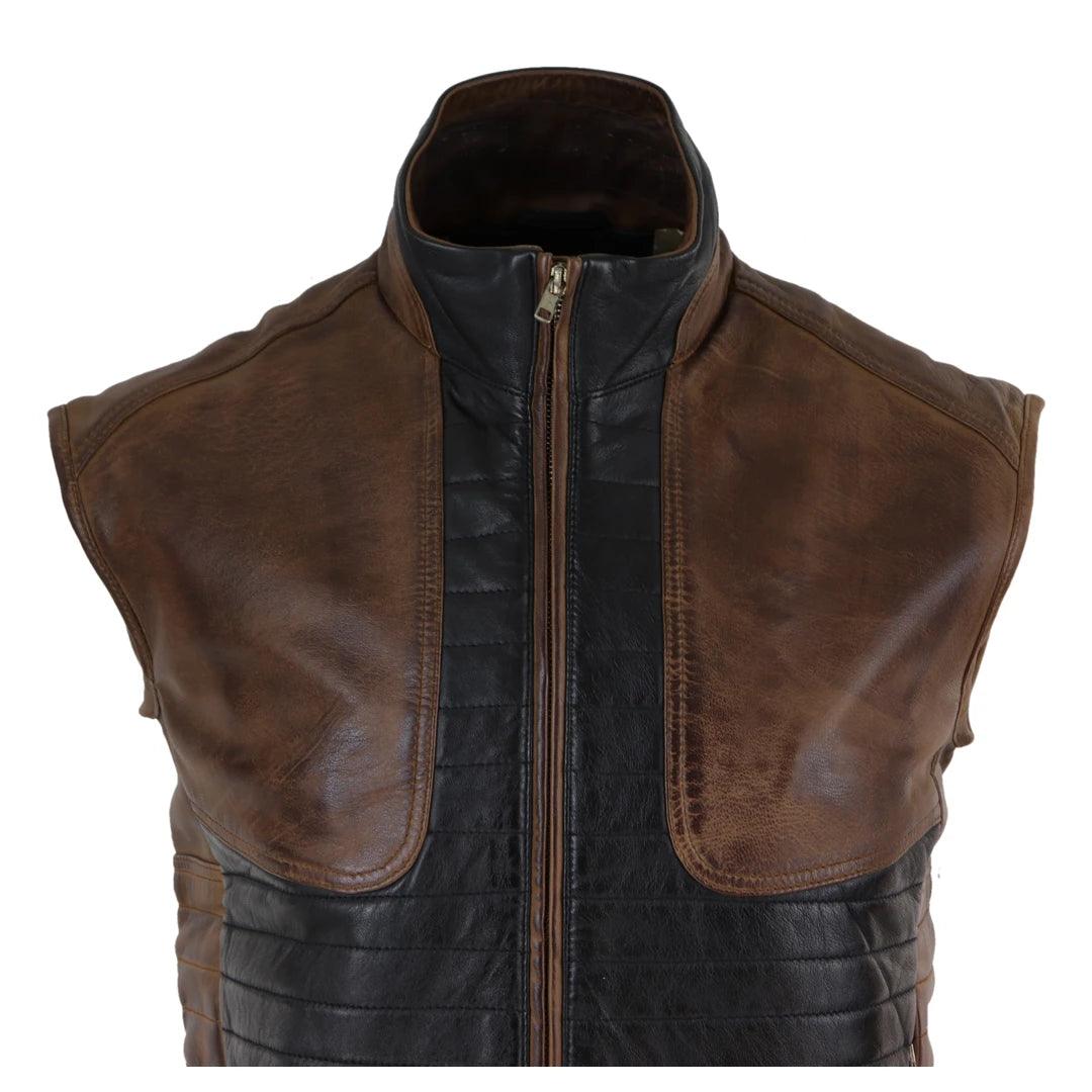 Mens Real Leather Black Brown Waistcoat Gilet Japanese Mortal Kombat Vest - Knighthood Store